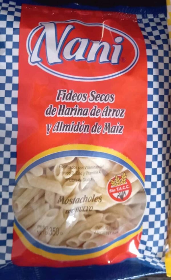 Fideos Mostachol de Arroz  y Almidon de Maiz NANI de Huevo